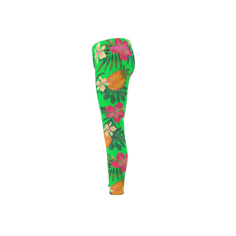 Women’s Mid-Rise Full-Length Leggings - Pineapple Paradise - Tropical Green