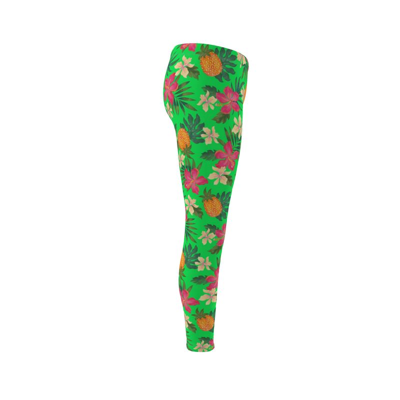 Women’s Mid-Rise Full-Length Leggings - Pineapple Paradise - Tropical Green