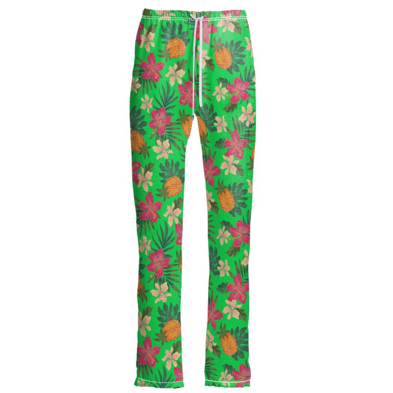 Women’s Wide-Leg Pants - Pineapple Paradise - Tropical Green