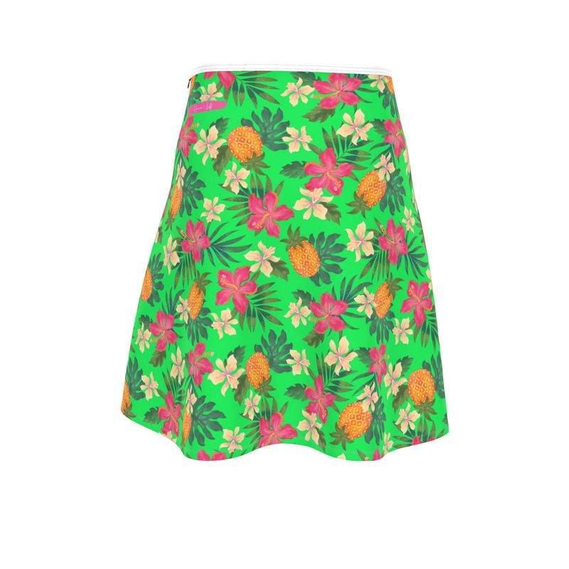 Women’s Skater Skirt  - Pineapple Paradise - Tropical Green