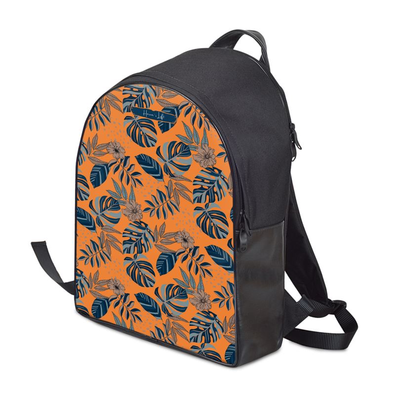 Minimalist Backpack - Midnight Monstera - Cadmium Orange