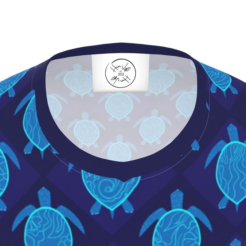 Men's Athletic V-Neck T-Shirt - Topo Turtles - Blue