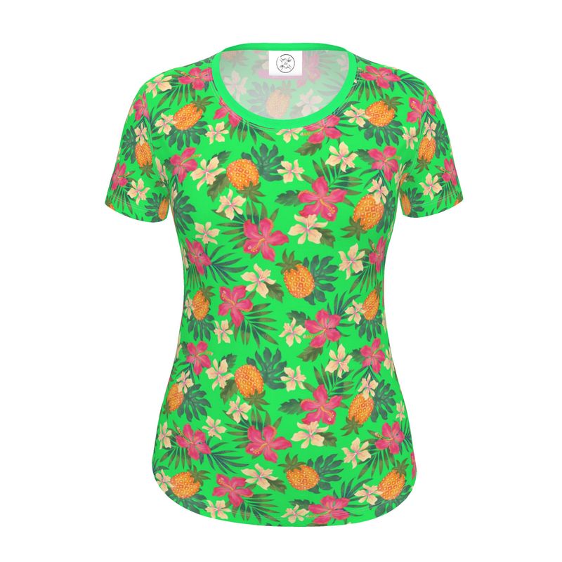 Women's Athletic Crew Neck T-Shirt - Slim Fit - Pineapple Paradise - Tropical Green