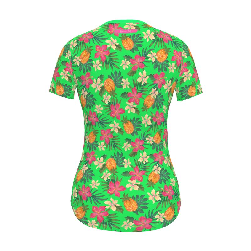 Women's Athletic Crew Neck T-Shirt - Slim Fit - Pineapple Paradise - Tropical Green