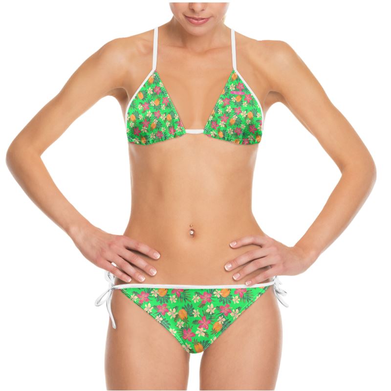 Women's String Bikini - Pineapple Paradise - Tropical Green