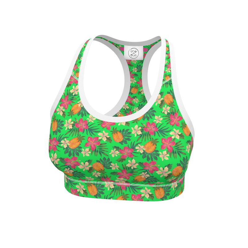 Women's Low Intensity Sports Bra - Pineapple Paradise - Tropical Green