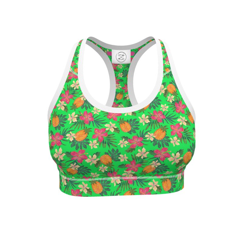 Women's Low Intensity Sports Bra - Pineapple Paradise - Tropical Green