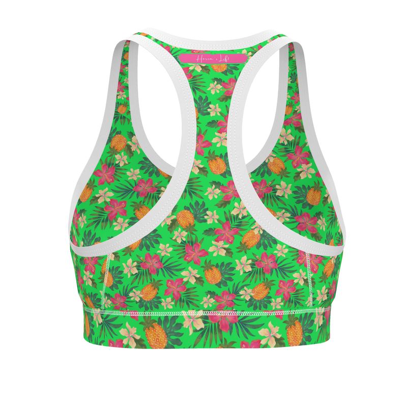 Women's Low Intensity Sports Bra - Pineapple Paradise - Tropical Green