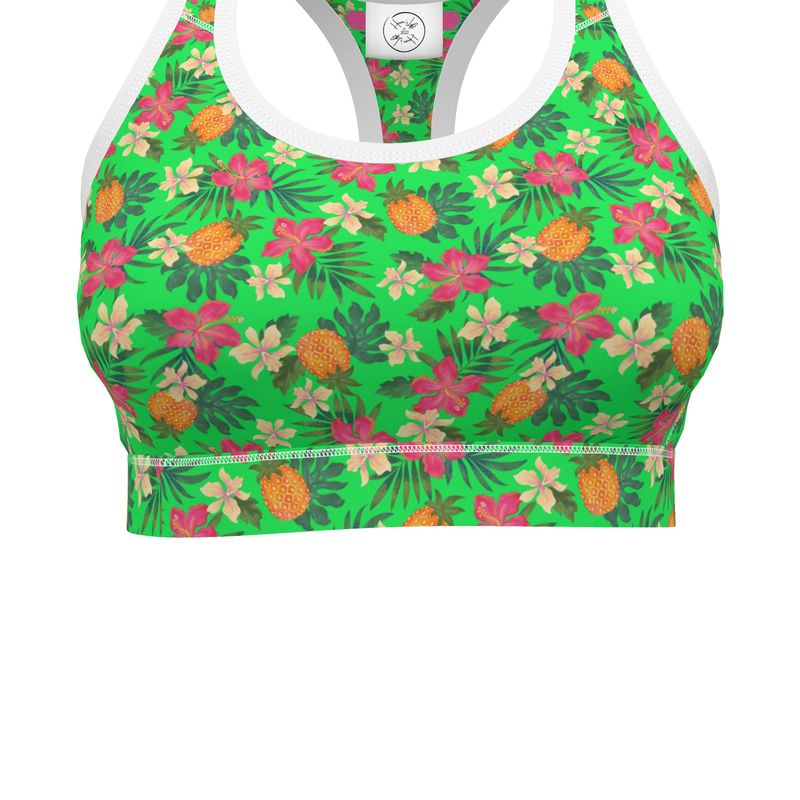 Women's Low Intensity Sports Bra - Pineapple Paradise - Tropical Green