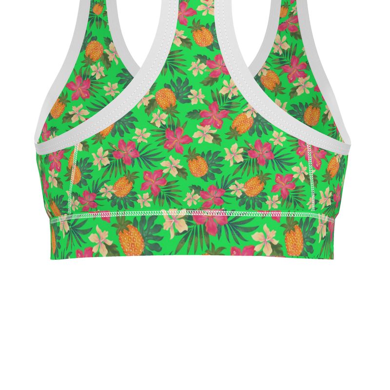 Women's Low Intensity Sports Bra - Pineapple Paradise - Tropical Green