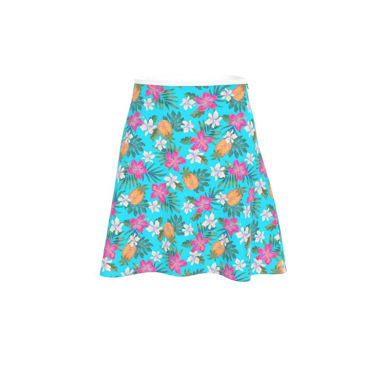 Women's Skater Skirt - Pineapple Paradise - Tropical Blue