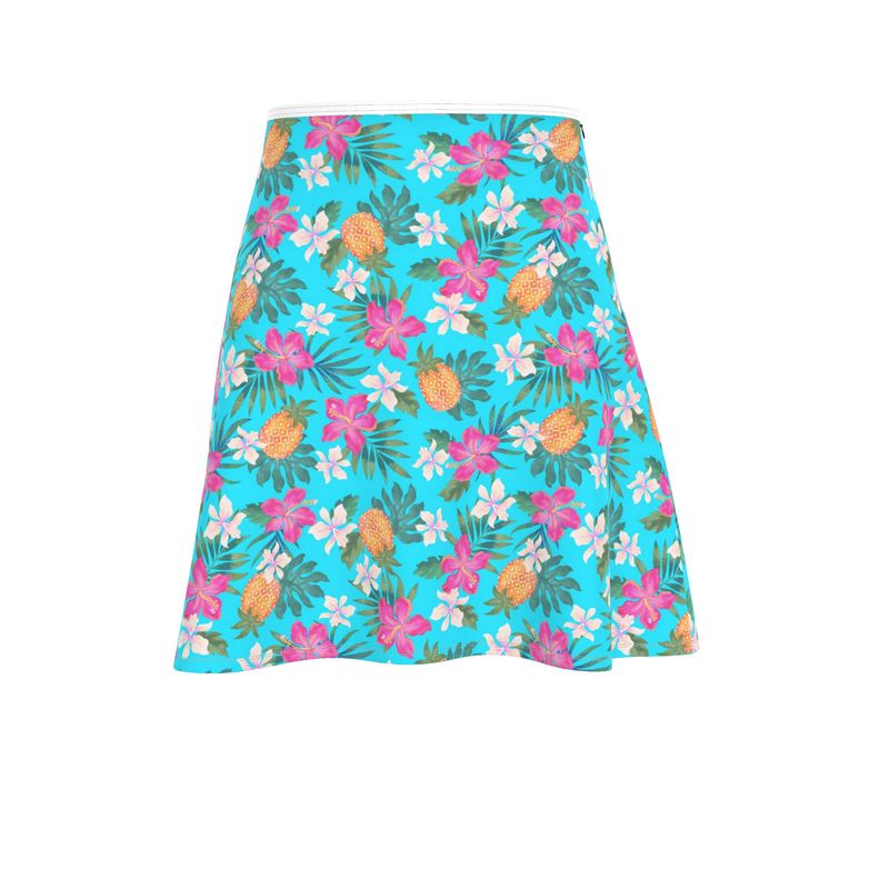 Women's Skater Skirt - Pineapple Paradise - Tropical Blue