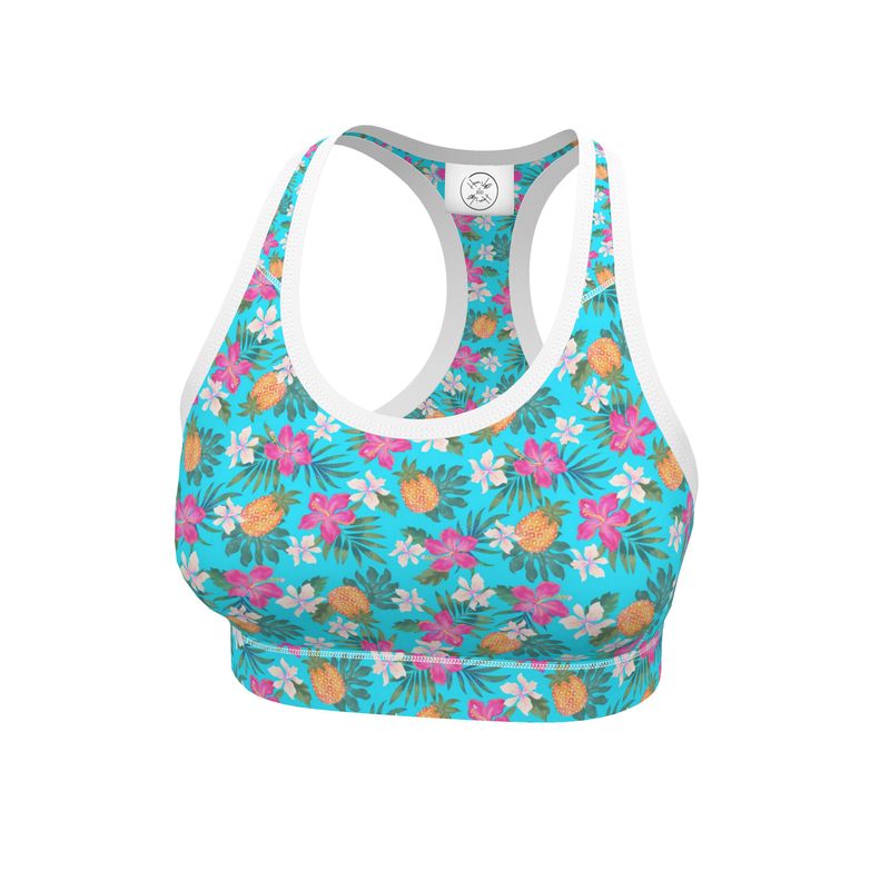 Women's Low Intensity Sports Bra - Pineapple Paradise - Tropical Blue