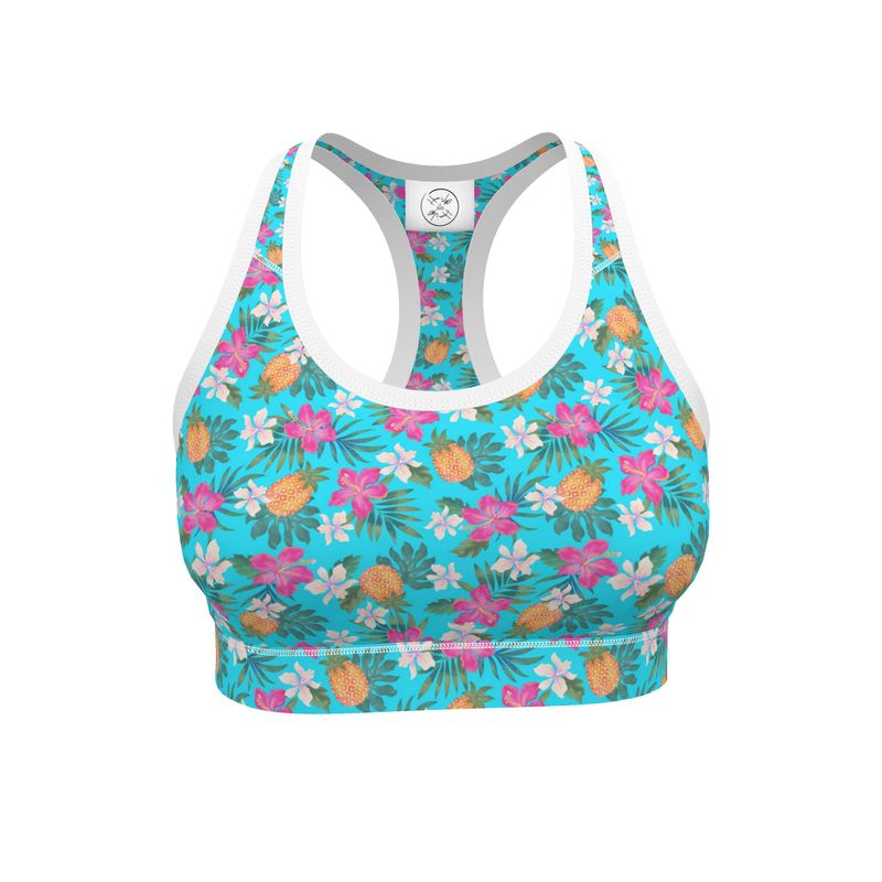 Women's Low Intensity Sports Bra - Pineapple Paradise - Tropical Blue