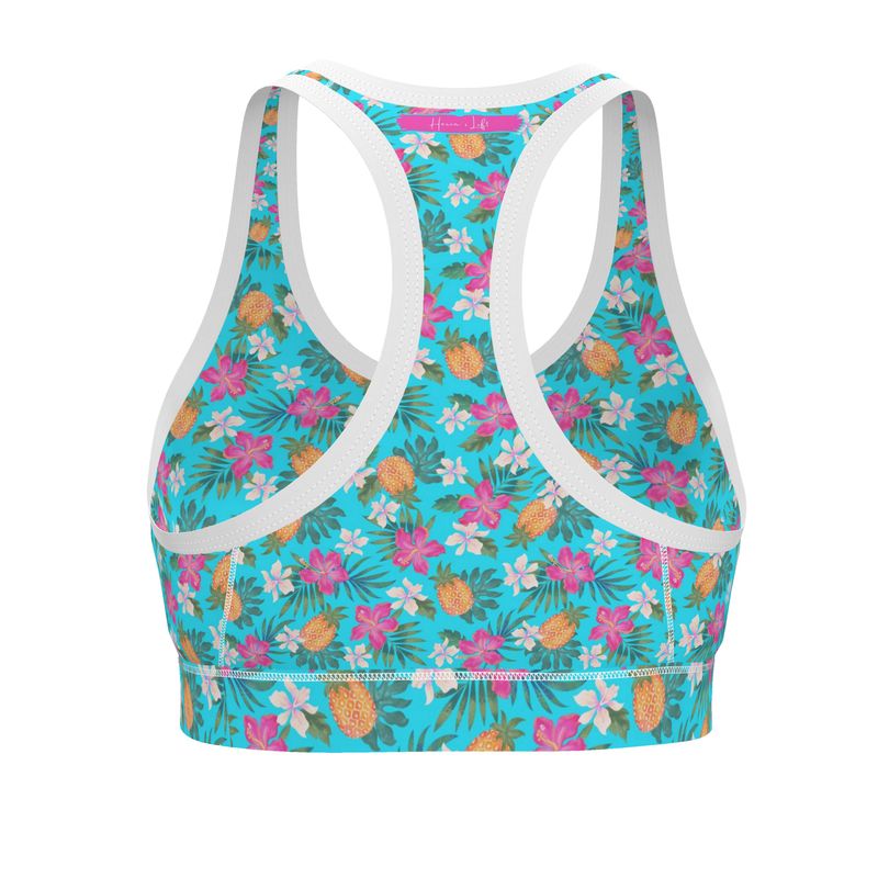 Women's Low Intensity Sports Bra - Pineapple Paradise - Tropical Blue