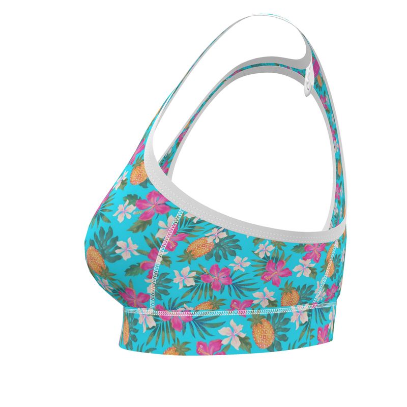 Women's Low Intensity Sports Bra - Pineapple Paradise - Tropical Blue