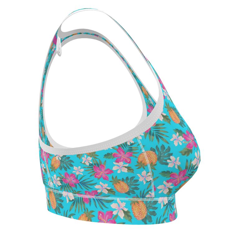 Women's Low Intensity Sports Bra - Pineapple Paradise - Tropical Blue