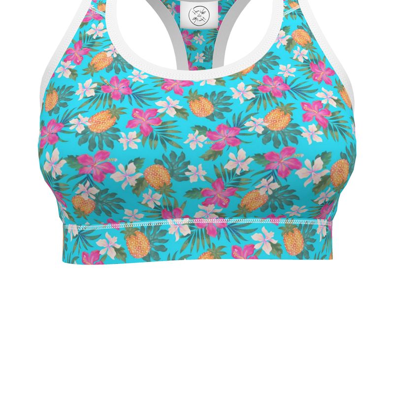 Women's Low Intensity Sports Bra - Pineapple Paradise - Tropical Blue