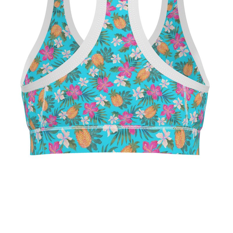 Women's Low Intensity Sports Bra - Pineapple Paradise - Tropical Blue