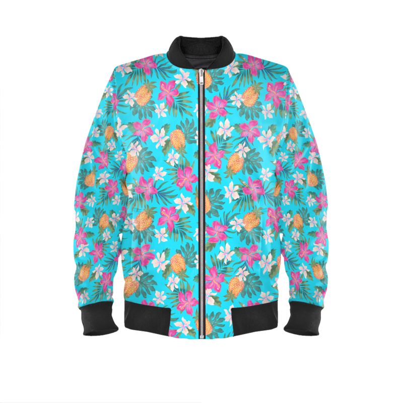 Women's Bomber Jacket - Pineapple Paradise - Tropical Blue