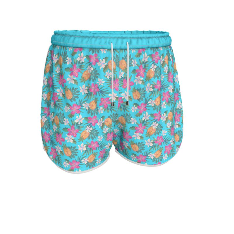 Women's Athletic Shorts - Pineapple Paradise - Tropical Blue