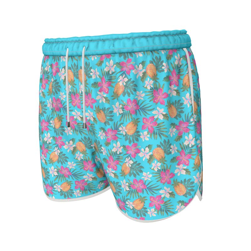 Women's Athletic Shorts - Pineapple Paradise - Tropical Blue