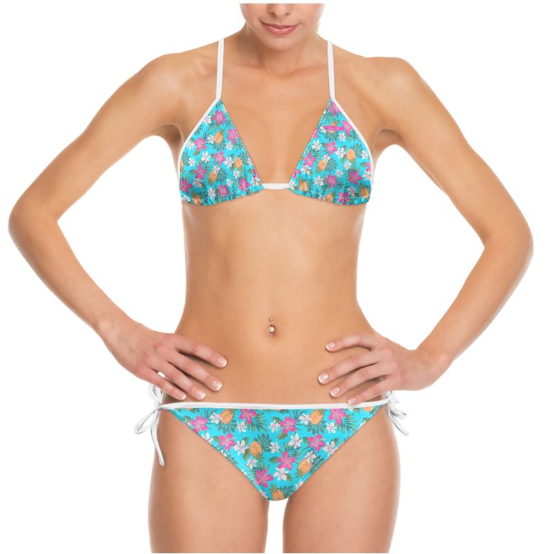 Women's String Bikini - Pineapple Paradise - Tropical Blue