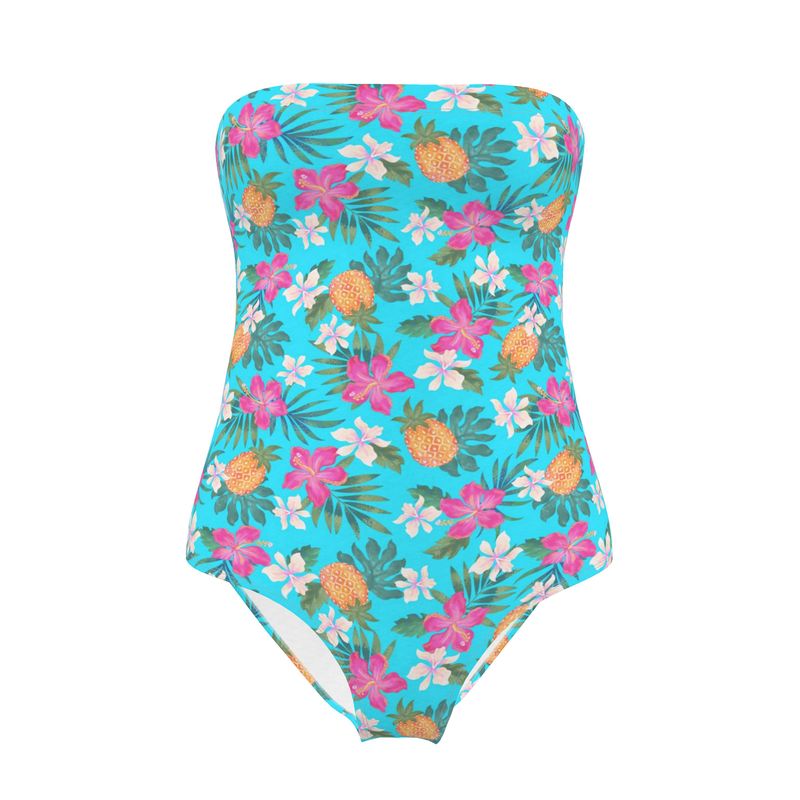 Women's Strapless Swimsuit - Pineapple Paradise - Tropical Blue