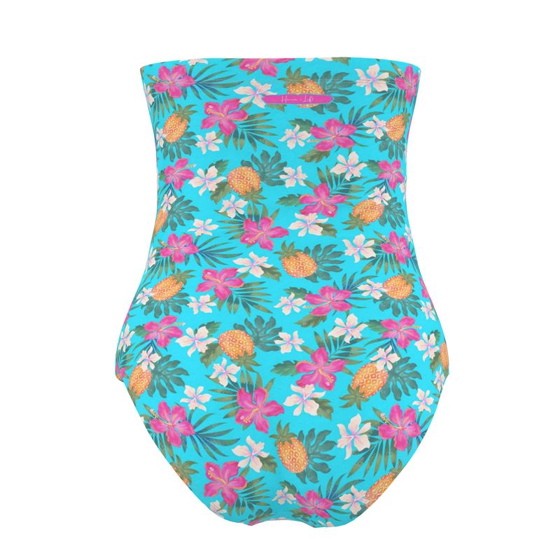 Women's Strapless Swimsuit - Pineapple Paradise - Tropical Blue