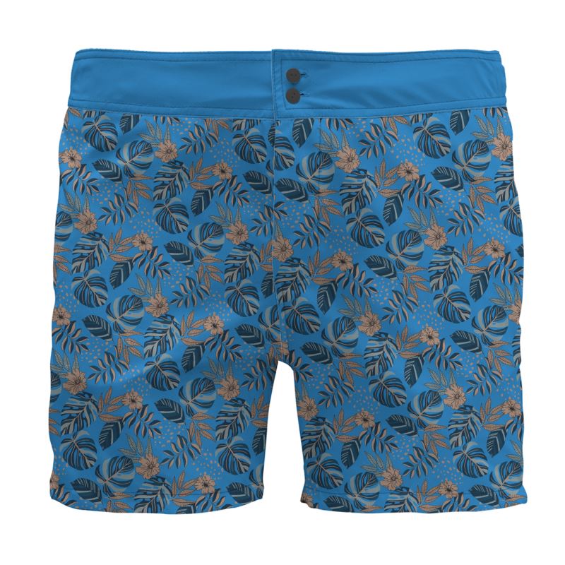 Men's Board Shorts - Midnight Monstera - Azure Blue