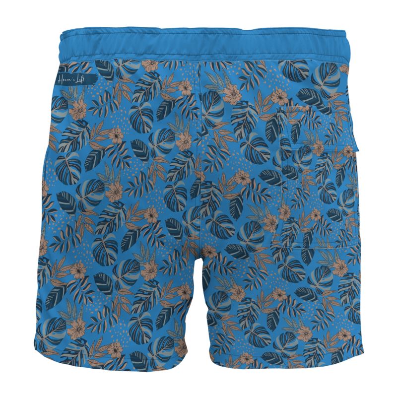 Men's Board Shorts - Midnight Monstera - Azure Blue