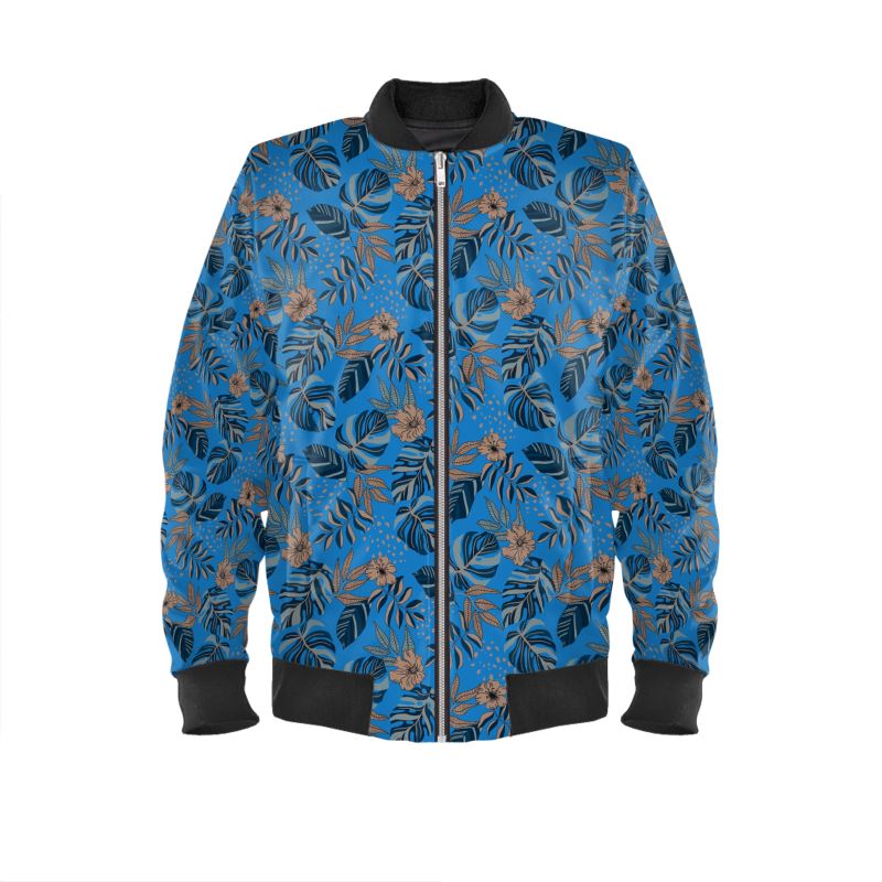 Men's Bomber Jacket - Midnight Monstera - Azure Blue