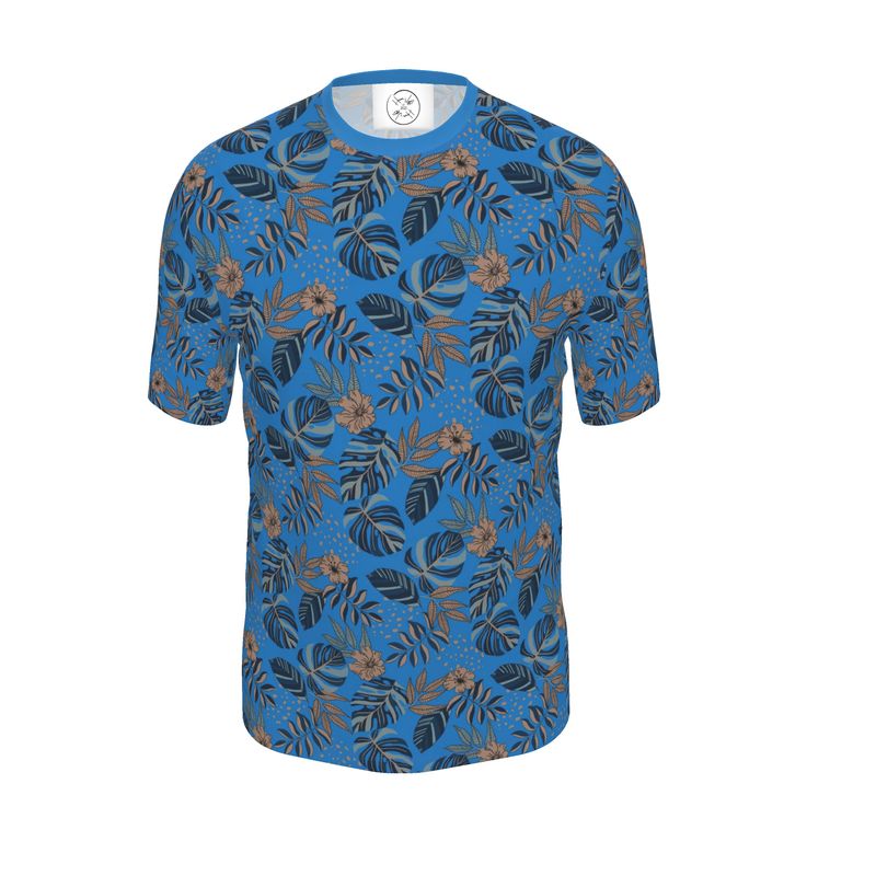 Men's Athletic Crew Neck T-Shirt - Midnight Monstera - Azure Blue