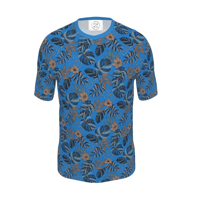 Men's Athletic V-Neck T-Shirt - Midnight Monstera - Azure Blue