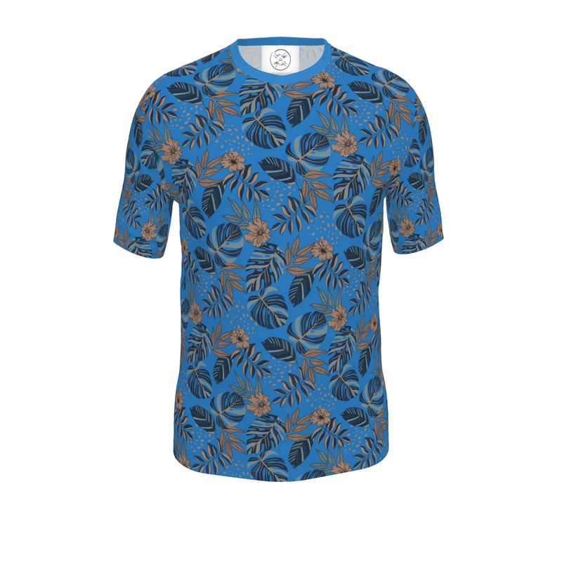 Men's Athletic V-Neck T-Shirt - Midnight Monstera - Azure Blue