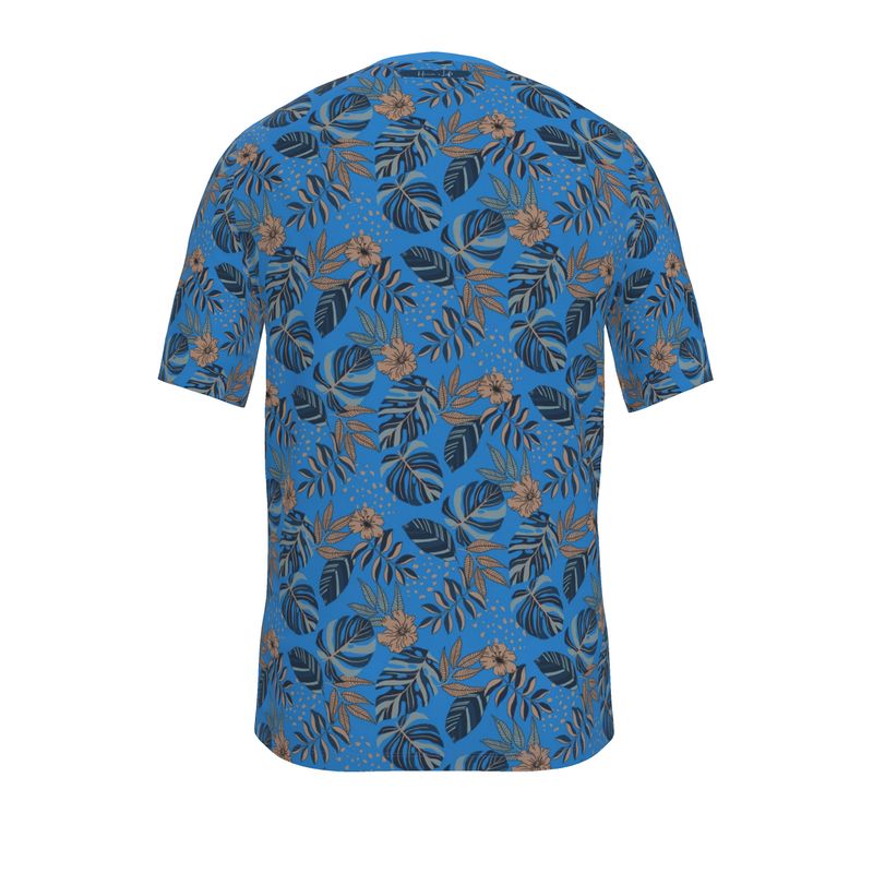 Men's Athletic V-Neck T-Shirt - Midnight Monstera - Azure Blue