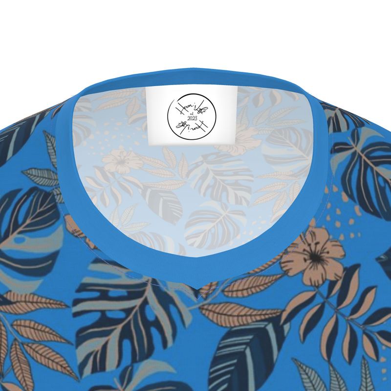 Men's Athletic V-Neck T-Shirt - Midnight Monstera - Azure Blue