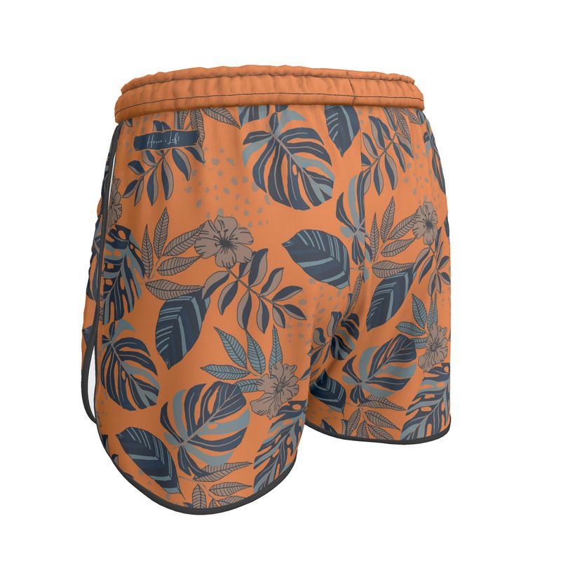 Women's Athletic Shorts - Midnight Monstera - Cadmium Orange