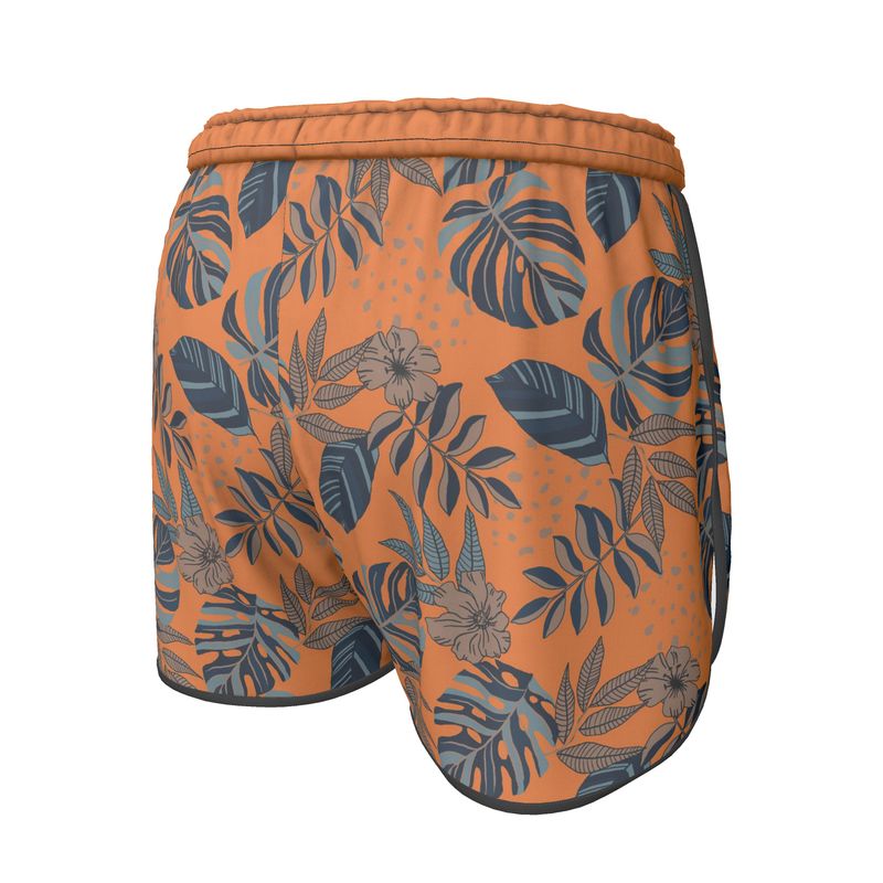 Women's Athletic Shorts - Midnight Monstera - Cadmium Orange