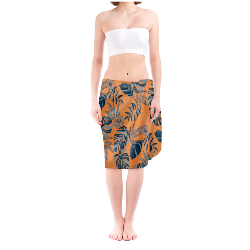 Women's Sarong - Midnight Monstera - Cadmium Orange