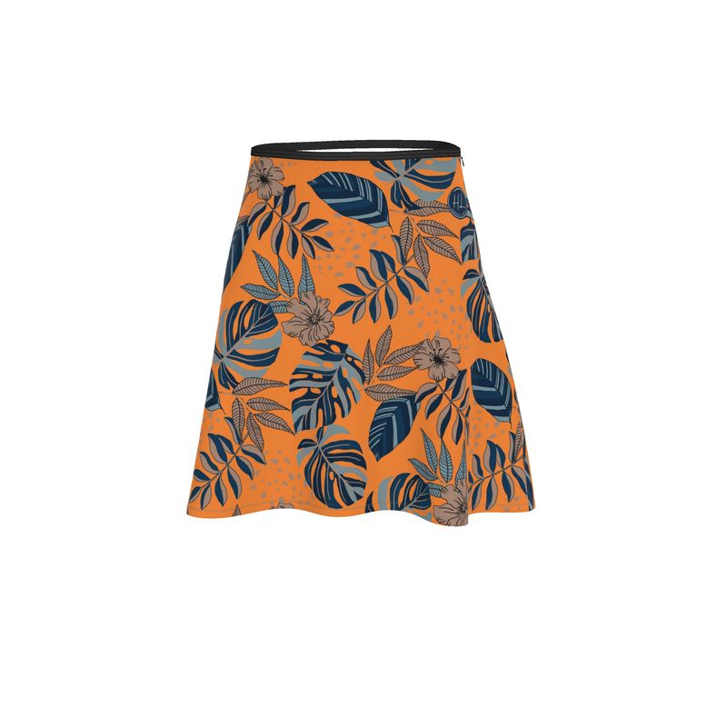 Women's Skater Skirt - Midnight Monstera - Cadmium Orange