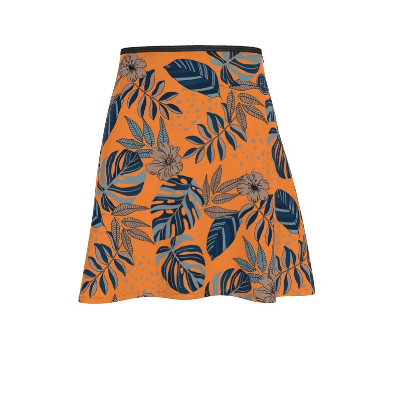 Women's Skater Skirt - Midnight Monstera - Cadmium Orange