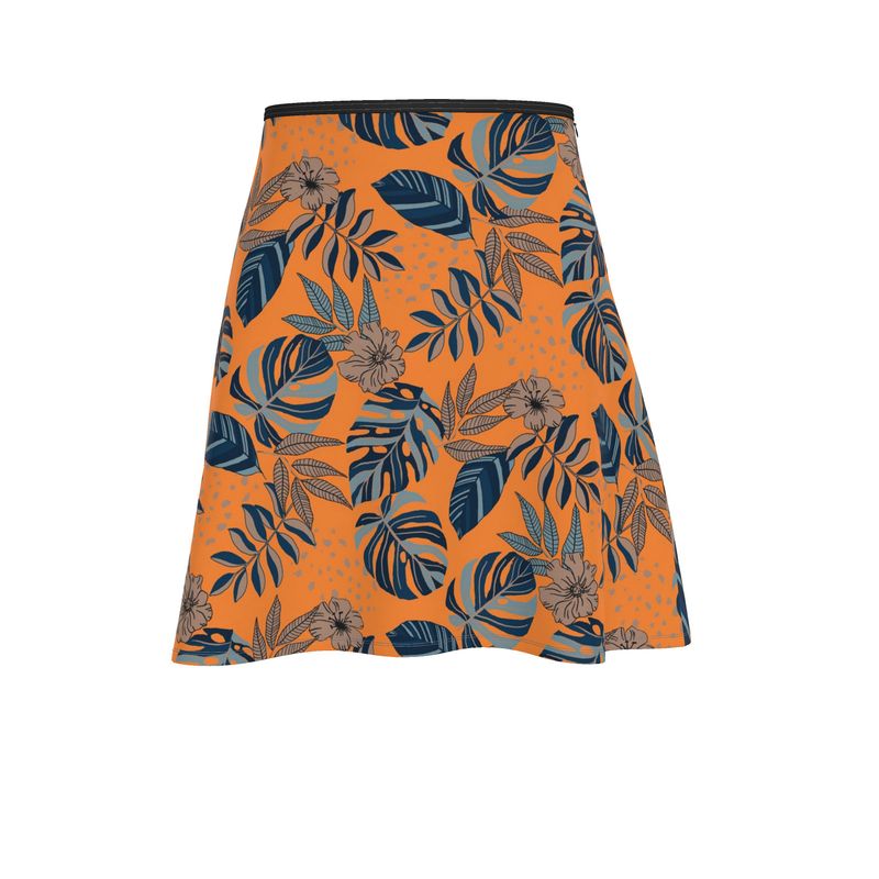 Women's Skater Skirt - Midnight Monstera - Cadmium Orange