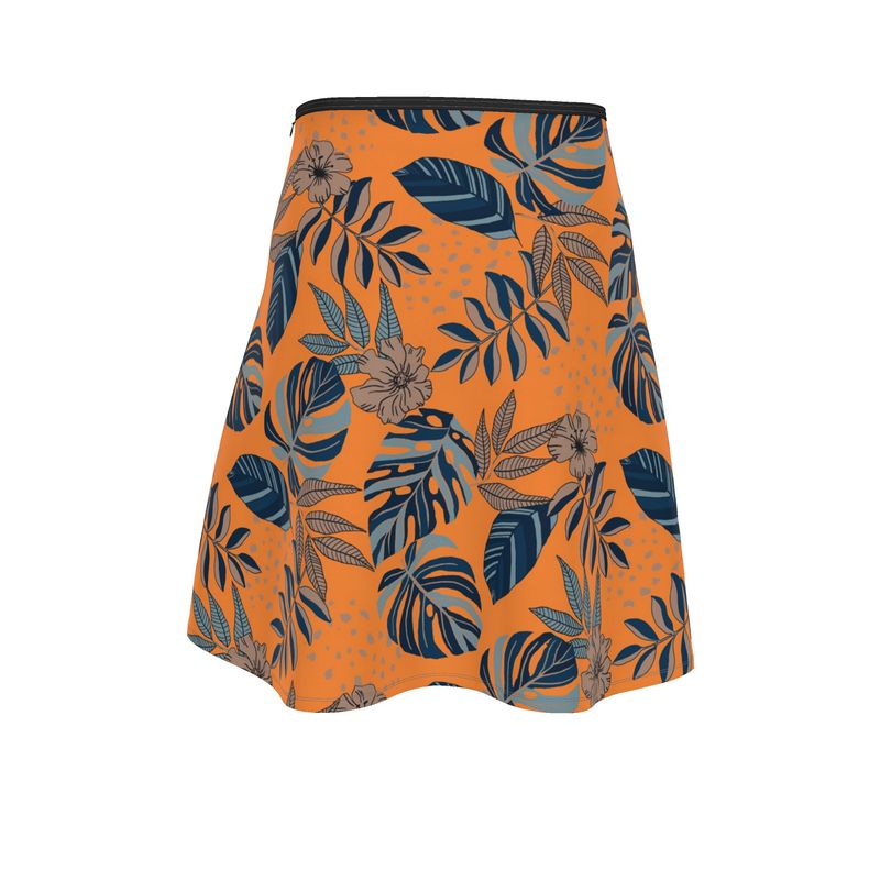 Women's Skater Skirt - Midnight Monstera - Cadmium Orange
