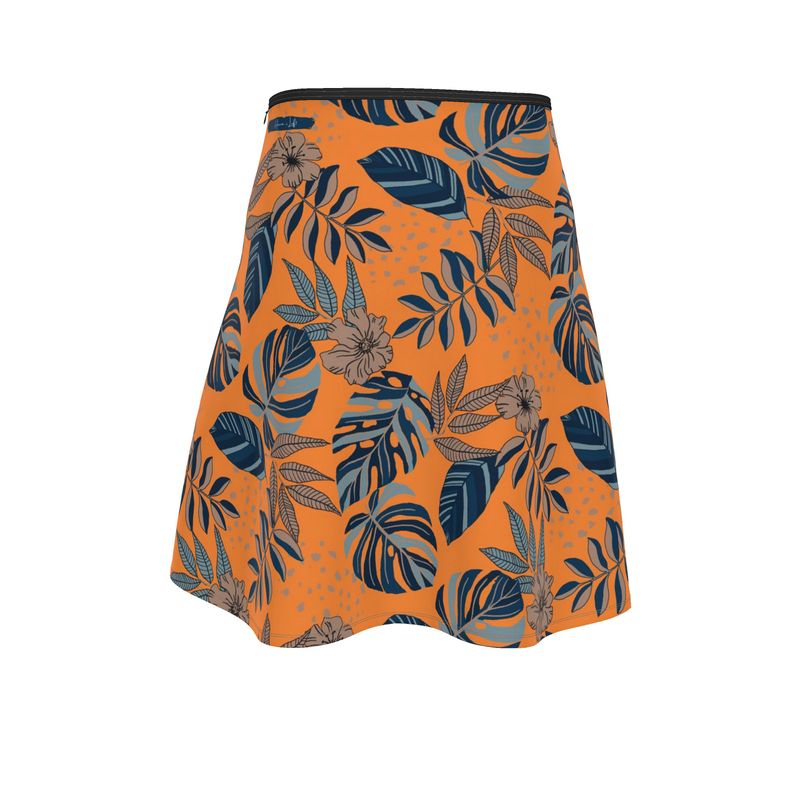 Women's Skater Skirt - Midnight Monstera - Cadmium Orange