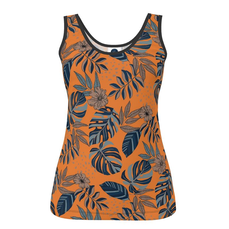 Women's Tank Top - Midnight Monstera - Cadmium Orange
