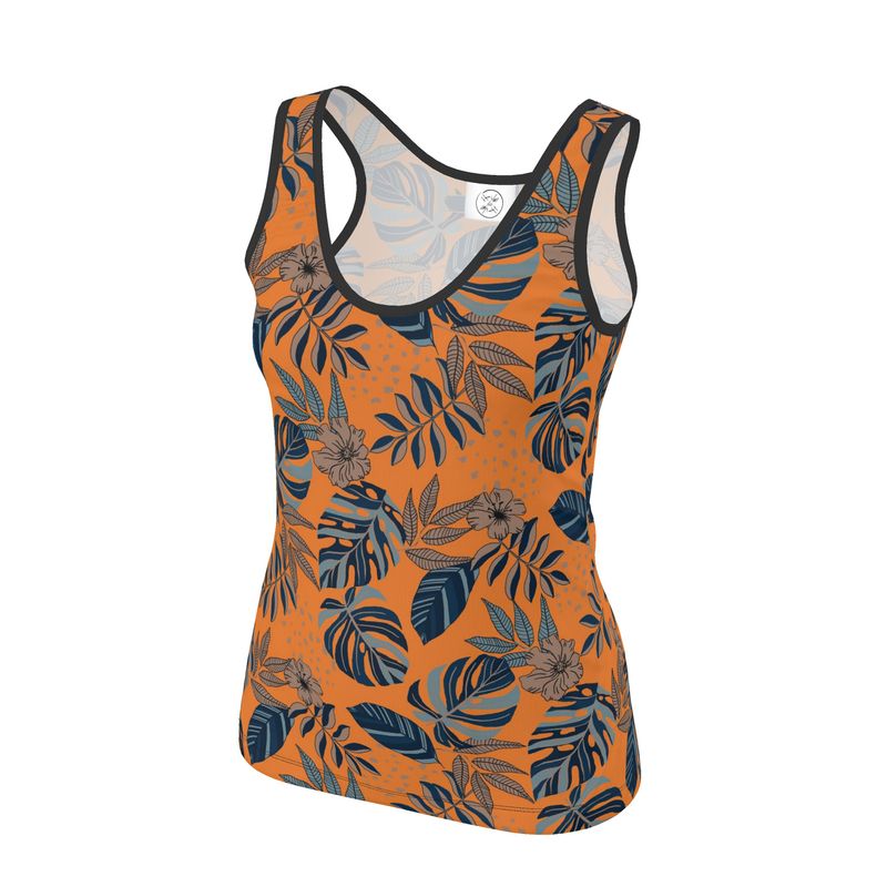 Women's Tank Top - Midnight Monstera - Cadmium Orange