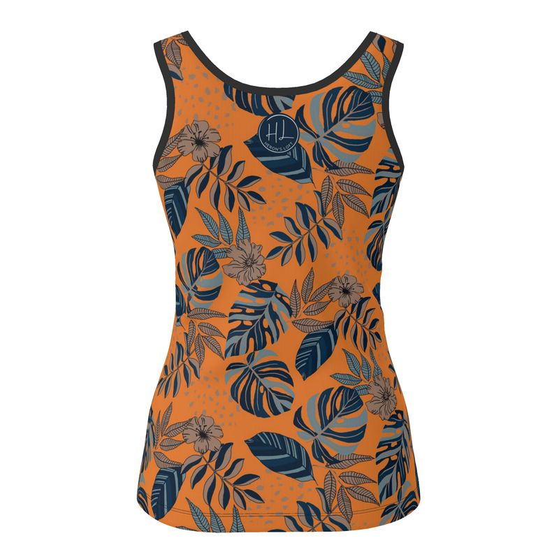 Women's Tank Top - Midnight Monstera - Cadmium Orange