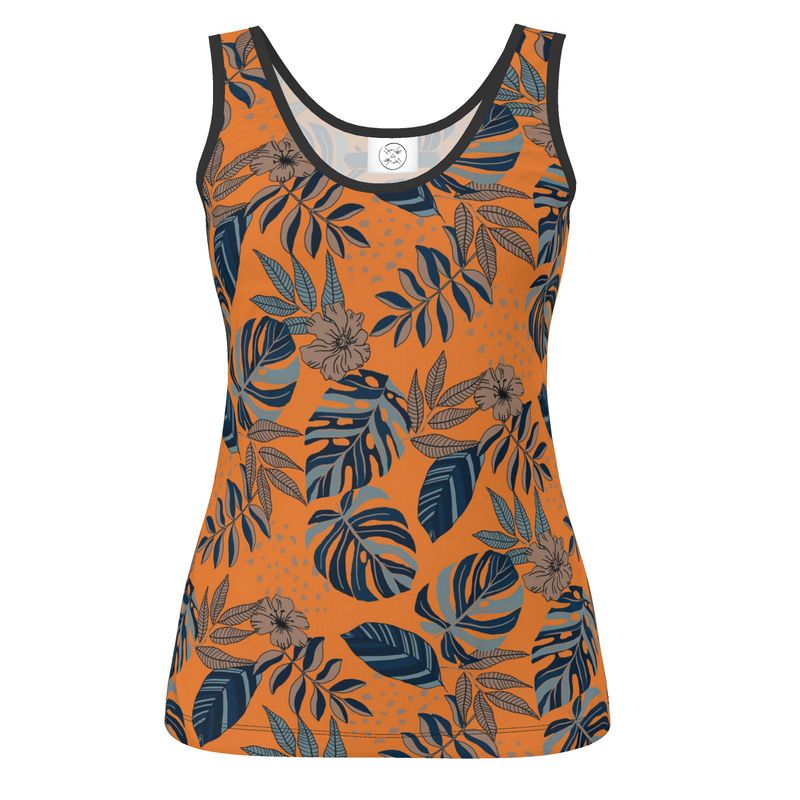 Women's Tank Top - Midnight Monstera - Cadmium Orange