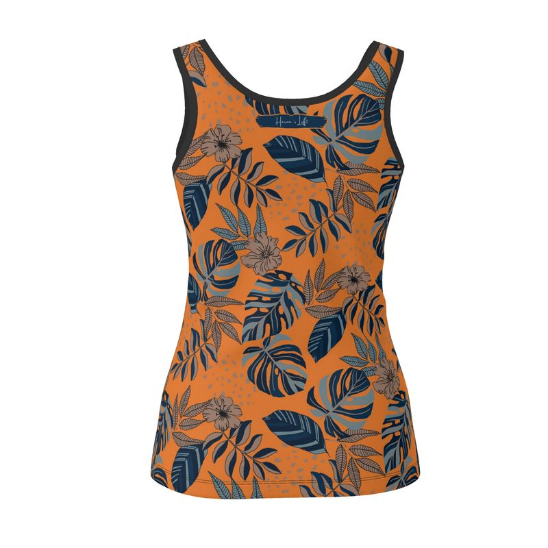 Women's Tank Top - Midnight Monstera - Cadmium Orange